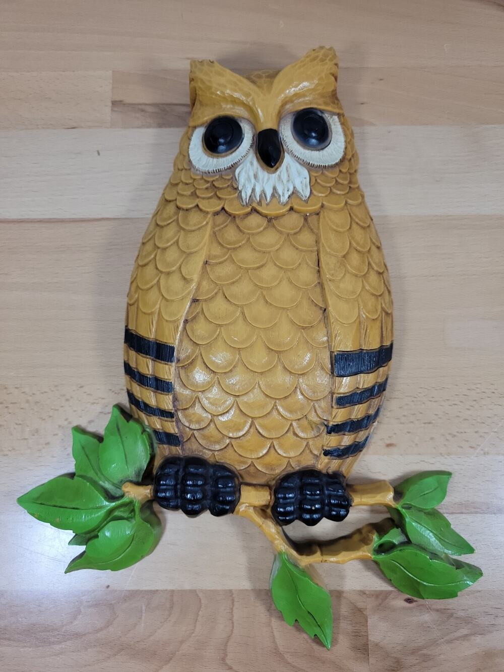 Vintage 1970s Homco Plastic Owl on Branch Wall Hanging Plaque Retro Boho Decor